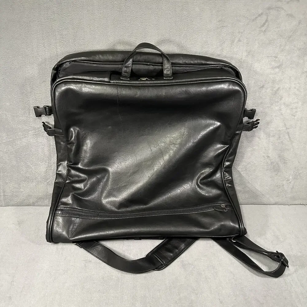 GoDaddy Bowl Black Leather Garment Bag Suit Travel Carry On Shoulder Case